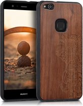 kwmobile telefoonhoesje compatibel met Huawei P10 Lite - Hoesje met bumper in donkerbruin - walnoothout - Olifantenprint design