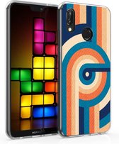 kwmobile telefoonhoesje voor Huawei P20 Lite - Hoesje voor smartphone in blauw / oranje / donkerblauw - Retro Strepen en Cirkels design