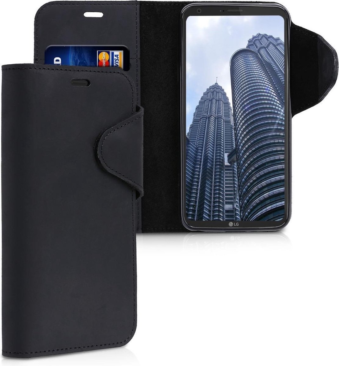 kalibri telefoonhoesje voor LG Q6 / Q6+ - Hoesje met pasjeshouder en standaard - zwart - Wallet case