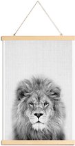 JUNIQE - Posterhanger Leeuw zwart-wit foto -30x45 /Grijs & Wit