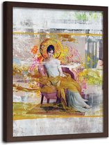 Foto in frame , Vrouw op stoel , Historisch Tafereel , 70x100cm , Multikleur , wanddecoratie
