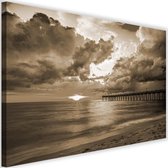 Schilderij Pier en zonsondergang, 2 maten, bruin, Premium print