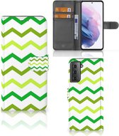Telefoonhoesje Geschikt voor Samsung Galaxy S21 Plus Flip Case Zigzag Groen