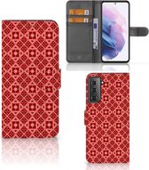 Smartphone Hoesje Geschikt voor Samsung Galaxy S21 Plus Wallet Book Case Batik Red