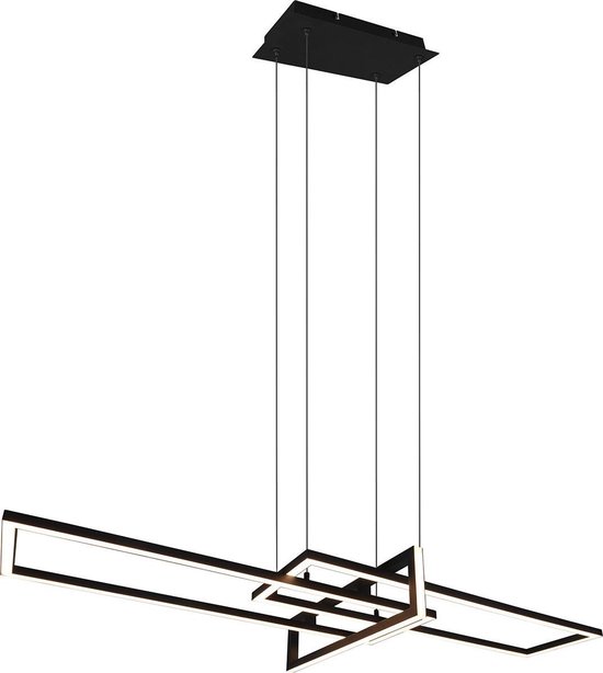 LED Hanglamp - Trion Salana - 34W - Warm Wit 3000K - Dimbaar - Rechthoek - Mat Zwart - Aluminium