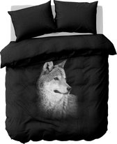 Y-NOT - Wolf - Dekbedovertrek - Katoensatijn - Lits Jumeaux - 240x200/220 cm - Zwart-Wit