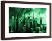 Foto in frame , Geometrische Stad in groen ,120x80cm , Multikleur , wanddecoratie