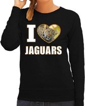 I love jaguars trui met dieren foto van een luipaard zwart voor dames - cadeau sweater luipaarden liefhebber S