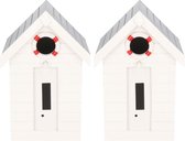 2x stuks houten vogelhuisje/nestkastje wit 21 cm - Tuindecoratie strandhuis vogelhuisjes