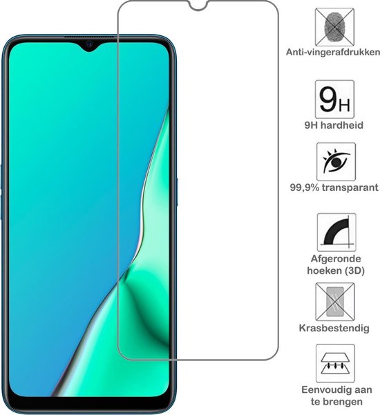 Screenprotector op een telefoon met iconen voor anti-vingerafdrukken, 9H hardheid, 99,9% transparant, 3D-afgeronde hoeken en krasbestendig.