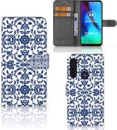 Telefoon Hoesje Motorola Moto G Pro Book Case Flower Blue