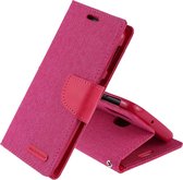 GOOSPERY CANVAS DAGBOEK Canvas textuur horizontale Flip PU lederen tas voor Galaxy A40, met houder & kaartsleuven & portemonnee (roze)