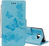 Voor Huawei Mate 10 Vintage reliÃ«f bloemen vlinderpatroon horizontale flip lederen tas met kaartsleuf en houder & portemonnee en draagkoord (blauw)