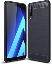 Voor Galaxy A7 (2018) / A750 Brushed Carbon Fiber Texture TPU Shockproof Antislip Soft Protective Back Cover Case (Navy Blue)