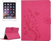 Voor iPad mini 3 Pressed Flowers Butterfly Pattern Horizontal Flip PU Leather Case met magnetische gesp & houder & kaartsleuven & portemonnee (magenta)