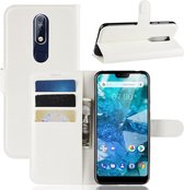 Litchi Texture horizontale flip lederen case voor Nokia 7.1, met portemonnee en houder en kaartsleuven (wit)