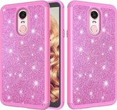 Glitter poeder contrast huid schokbestendig siliconen + pc beschermhoes voor lg stylo 4 / q stylus (roze)