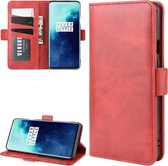 Voor OnePlus 7T Pro Dual-side magnetische gesp horizontale flip lederen tas met houder & kaartsleuven & portemonnee & fotolijst (rood)