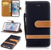 Kleurafstemming Denim Texture Leren Case voor iPhone 5 & Se, met houder & kaartsleuven & portemonnee & lanyard (zwart)