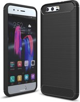 Voor Huawei Honor 9 Brushed Texture Koolstofvezel Schokbestendig TPU Rugged Armor Beschermhoes (Zwart)