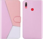 Voor Huawei Y7 (2019) Tricolor stiksels Horizontaal Flip TPU + PU lederen tas met houder & kaartsleuven & portemonnee (roze)