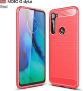 Voor Moto G Stylus Brushed Texture Carbon TPU Case (Rood)