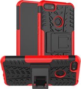 Voor Motorola E6 Play Tire Texture Shockproof TPU + PC beschermhoes met houder (rood)