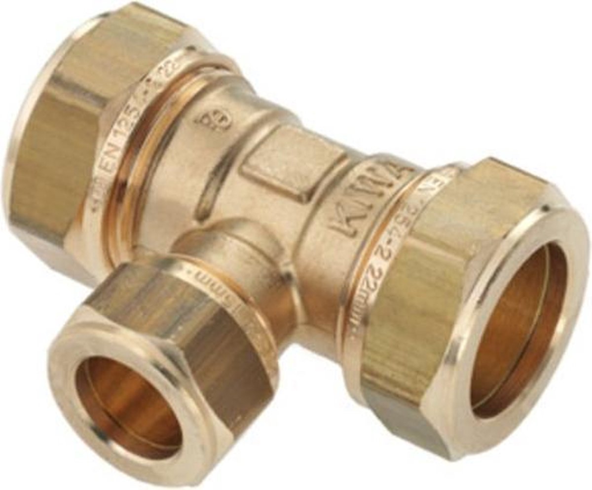 Bonfix messing knelfitting T-stuk koppeling 35mm x 22mm x 35mm FFF