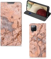Telefoon Hoesje Geschikt voor Samsung Galaxy A12 Wallet Book Case Marmer Oranje