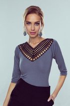 Eldar Georgia unieke damesblouse met doorzichtige inzet op de halslijn grijs XL