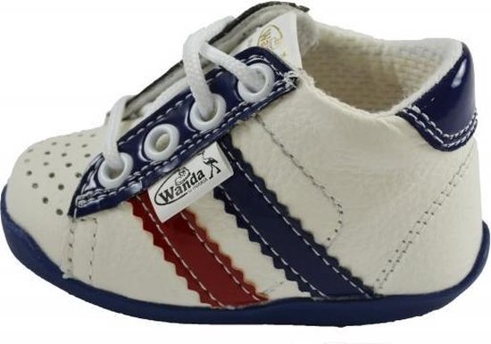 Leren schoenen -  wit/donkerblauw/rood - jongen - eerste stapjes - babyschoenen - flexibel - sneakers - maat 18