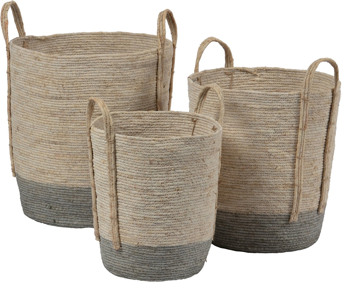 BePureHome Indian Corn Baskets - Naturel/Grijs - Set van 3