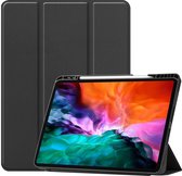 Tablet hoes geschikt voor Apple iPad Pro 2021 - 12.9 inch - Tri-Fold Book Case - Apple Pencil Houder - Zwart