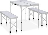 vidaXL Campingtafel inklapbaar met 2 banken aluminium wit