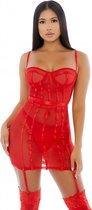 Sheer Desires Mesh Chemise Set - Red