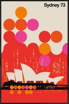 JUNIQE - Poster met kunststof lijst Vintage Sydney 73 rood -13x18