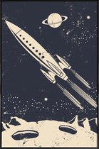 JUNIQE - Poster in kunststof lijst Space Rocket II -30x45 /Blauw