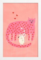 JUNIQE - Poster met houten lijst Cat and Mouse -13x18 /Roze