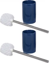 2x stuks wc/toiletborstels inclusief houders blauw/zilver 37 cm van RVS/keramiek? - Toilet/badkameraccessoires wc-borstel