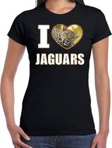 I love jaguars t-shirt met dieren foto van een luipaard zwart voor dames - cadeau shirt luipaarden liefhebber S