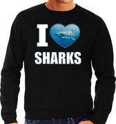 I love sharks trui met dieren foto van een haai zwart voor dames - cadeau sweater haaien liefhebber L