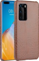 Huawei P40 pro Hoesje - Mobigear - Krokodil Serie - Hard Kunststof Backcover - Bruin - Hoesje Geschikt Voor Huawei P40 pro