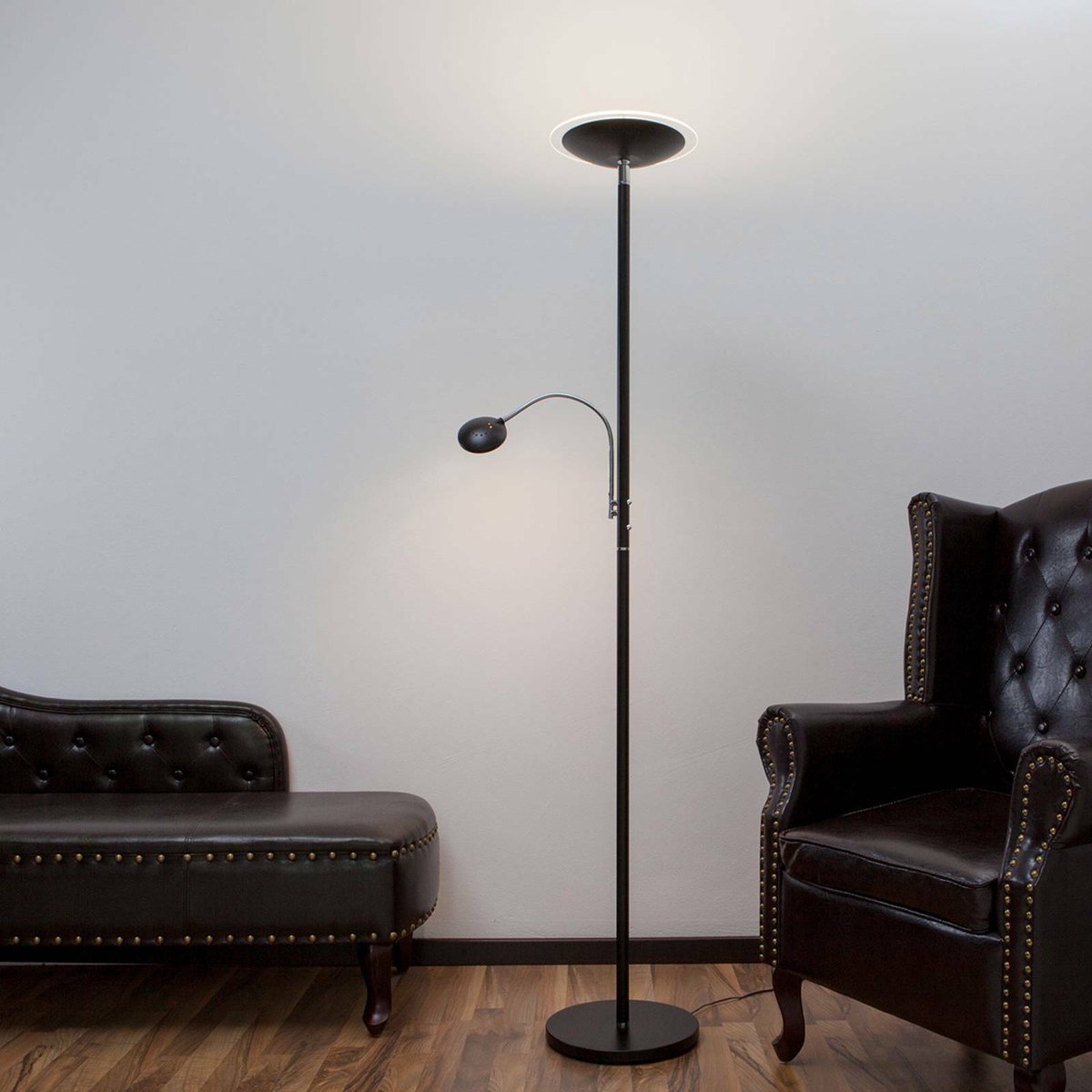 Lindby - LED vloerlamp- met dimmer - 2 lichts - metaal, glas - H: 180 cm - Inclusief lichtbronnen