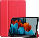 Samsung Galaxy Tab S7 hoes - Smart Tri-Fold Tablet Book Case Cover met Penhouder - Rood