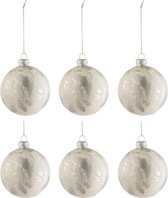 J-Line Doos Van 6 Kerstballen Marmerlook Glas Wit/Zilver Small