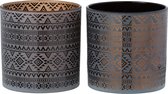 J-Line Windlicht Geometrisch Glas Bruin/Zwart Medium Assortiment Van 2