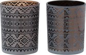 J-Line Windlicht Geometrisch Glas Bruin/Zwart Small Assortiment Van 2