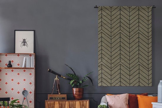 Tapisserie Motif Luxe - Motif Luxe de lignes anguleuses et noires sur fond marron Tapisserie coton 120x180 cm - Tapisserie avec photo XXL / Groot format !