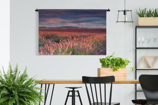 Tapisserie Calme - Champ de lavande au coucher du soleil calme Tapisserie en coton 120x80 cm - Tapisserie murale avec photo