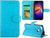 Voor motorola moto e6 spelen gek paard textuur lederen horizontale flip beschermhoes met houder en kaartsleuven en portemonnee en fotolijst (babyblauw)